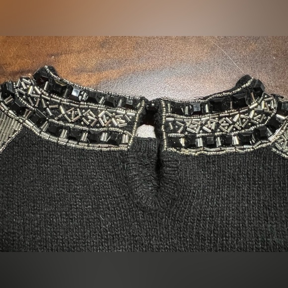 Vintage Diffusion Black Silver Beaded Sweater Size Medium Holiday Party 80s 90s - Picture 4 of 9
